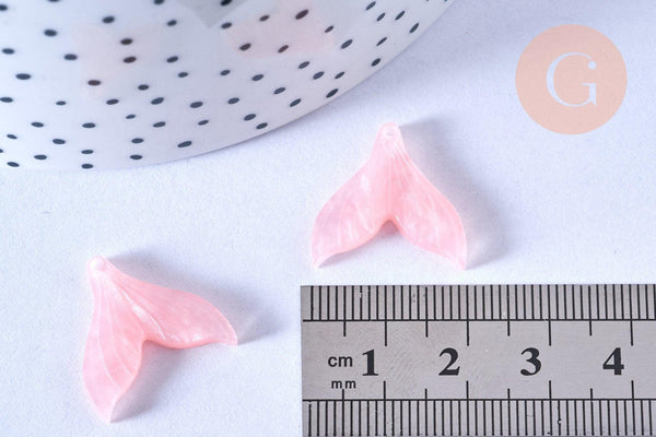 Pendentif acétate queue de poisson rose nacré 19mm, x5 (G4081)