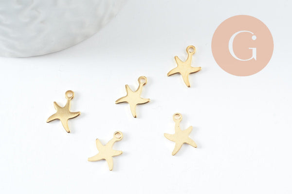 Pendentif acier 304 inoxydable doré étoile de mer 11mm, x5 (G10015)