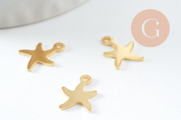 Pendentif acier 304 inoxydable doré étoile de mer 11mm, x5 (G10015)