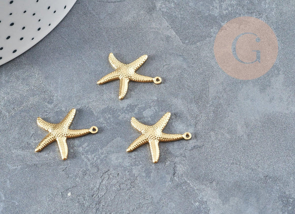 Pendentif acier 304 inoxydable doré étoile de mer 22mm, pendentif acier inoxydable, x2 (G4123)