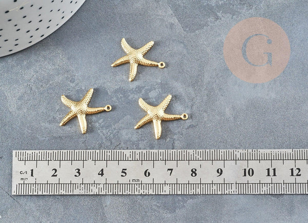Pendentif acier 304 inoxydable doré étoile de mer 22mm, pendentif acier inoxydable, x2 (G4123)