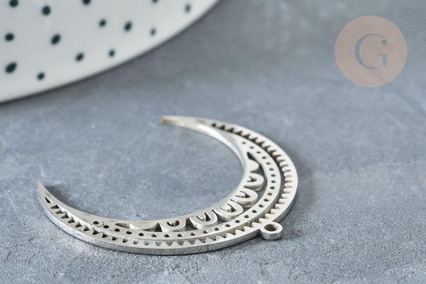 Pendentif acier argenté lune et étoiles 31mm, x1 (G8189)