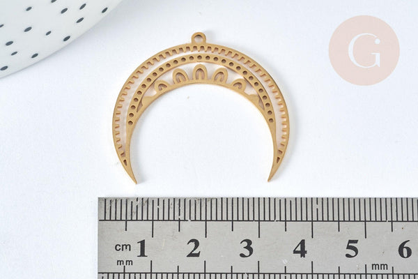 Pendentif acier doré 201 lune et étoiles 31mm, breloque doré, acier inoxydable doré, pendentif sans nickel, x1 G7544