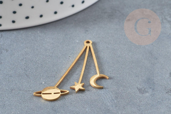 Pendentif acier doré astres 42mm, breloque doré, acier inoxydable doré, pendentif sans nickel, x1 G5729
