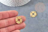 Pendentif acier dore boussole rose des ventes,breloque doré, acier inoxydable doré, pendentif sans nickel,23mm, x1 G4788