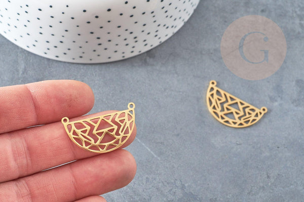 Pendentif acier dore demi-cercle géométrique,breloque doré, acier inoxydable doré, pendentif sans nickel,création bijoux,31mm, x1 G4843