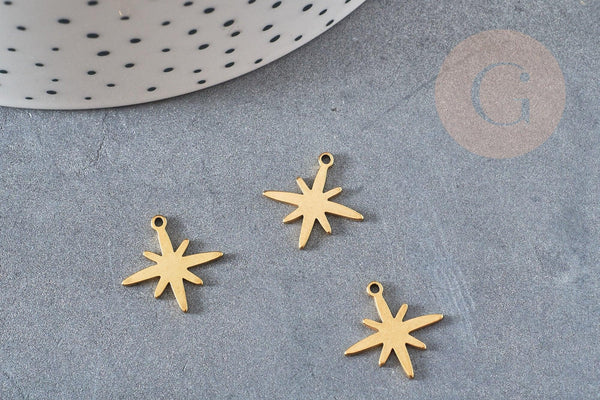 Pendentif acier doré inoxydable étoile du nord, un bijou en acier hypoallergénique sans libération de nickel,15mm x1 (G4548)