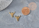 Pendentif acier doré inoxydable tête de vache 15mm, bijou acier hypoallergénique x1 (G4549)