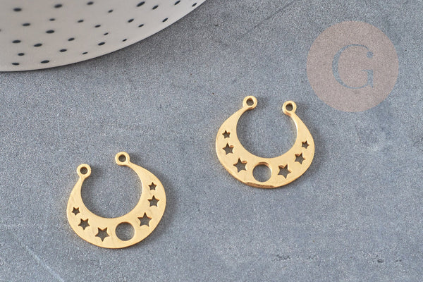 Pendentif acier doré torque lune et étoiles 19mm, breloque acier inoxydable doré résistant à l'eau x1 G5737