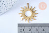 Pendentif acier inoxydable 304 doré soleil 32.5mm, x1 (G6148)