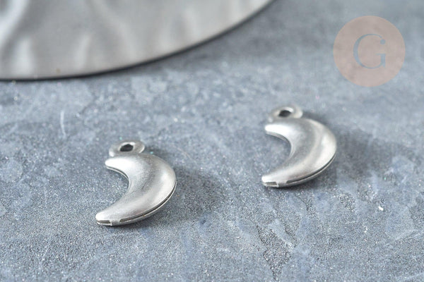 Pendentif acier inoxydable argenté lune 16mm, x 5 (G7508)