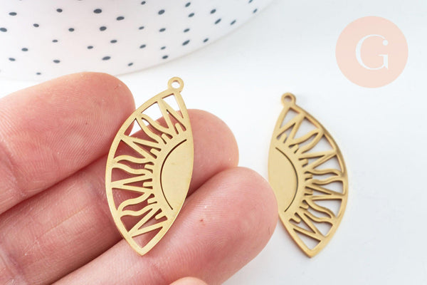 Pendentif acier inoxydable doré soleil 35mm, x1 (G6648)