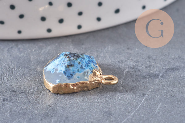 Pendentif agate bleue pendentif pierre, agate naturelle, support doré, création bijoux, pierre naturelle, 17-22mm, x1, G2746