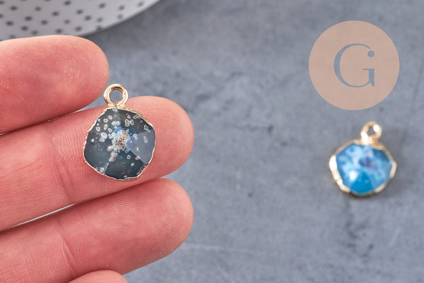 Pendentif agate bleue pendentif pierre, agate naturelle, support doré, création bijoux, pierre naturelle, 17-22mm, x1, G2746
