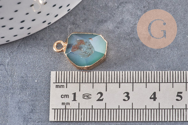 Pendentif agate naturelle verte laiton doré 17-22mm, x1 (G2619)