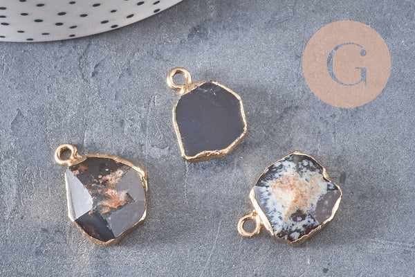 Pendentif agate noire, pendentif pierre, agate naturelle, support doré, création bijoux, pierre naturelle, 17-22mm, x1, G1897