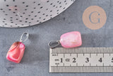 Pendentif agate rose rayée support acier argent, pendentif pierre, agate naturelle,création bijoux, pierre naturelle, 23mm, x1, G3901