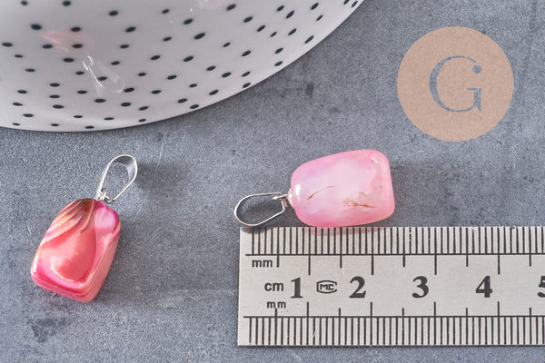 Pendentif agate rose rayée support acier argent, pendentif pierre, agate naturelle,création bijoux, pierre naturelle, 23mm, x1, G3901