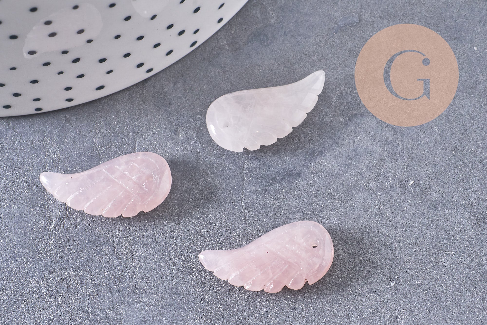 Pendentif aile Quartz Rose, pendentif en pierre naturelle, quartz rose naturel pour création bijoux pierre,24.5mm, x1 (G3203)