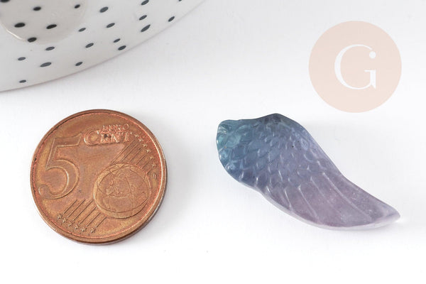 Pendentif aile fluorite, pendentif en pierre naturelle, fluorite naturel pour création bijoux 31mm, x1 (G4045)