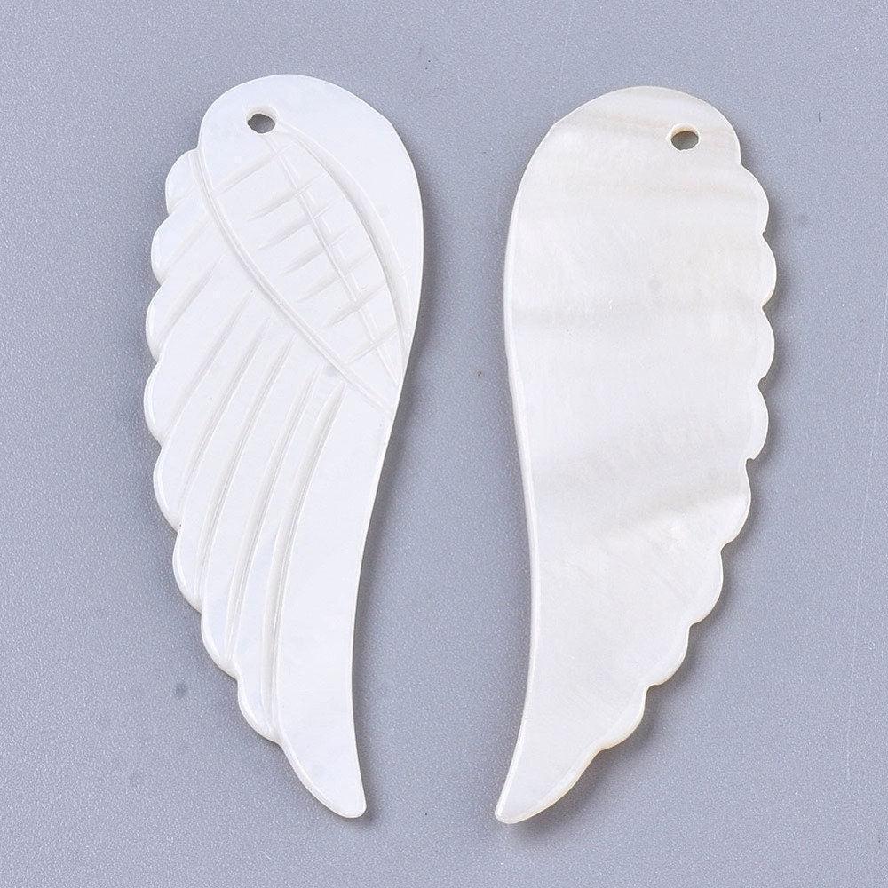 Pendentif aile nacre blanche naturelle 49mm, x1 (G3875)