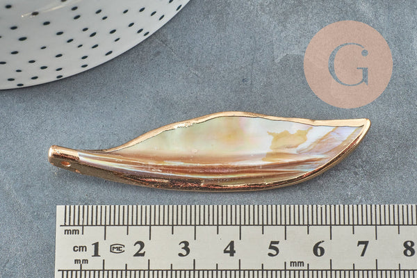 Pendentif aile nacre naturelle doré 69-73mm, x2 (G3872)