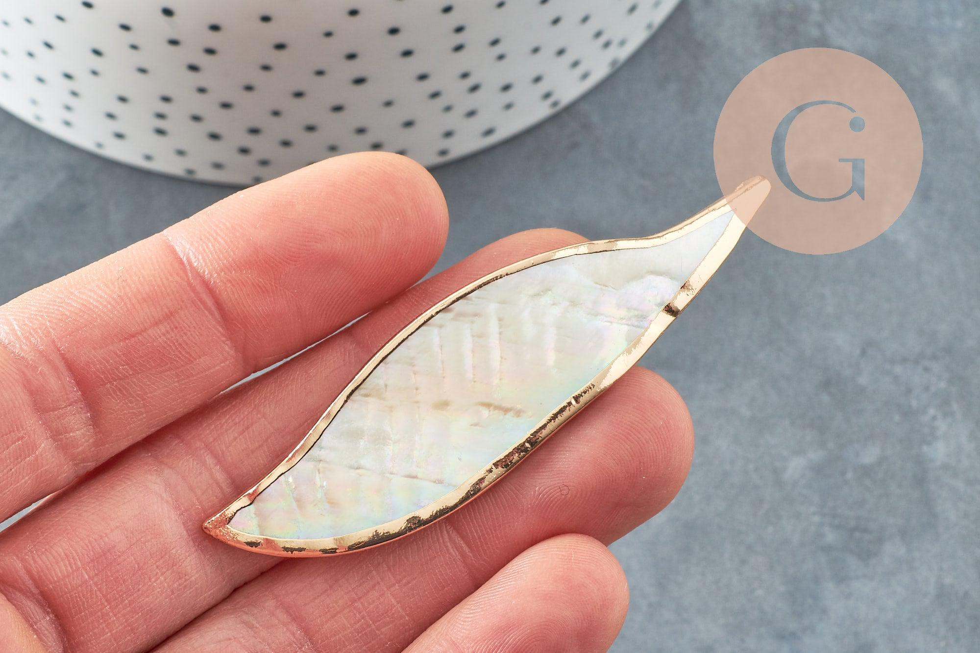 Pendentif aile nacre naturelle doré 69-73mm, x2 (G3872)