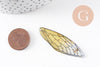 Pendentif aile résine paillettes,des peerles originales et transparentes pour création bijoux bois,51mm, x1 (G3923)
