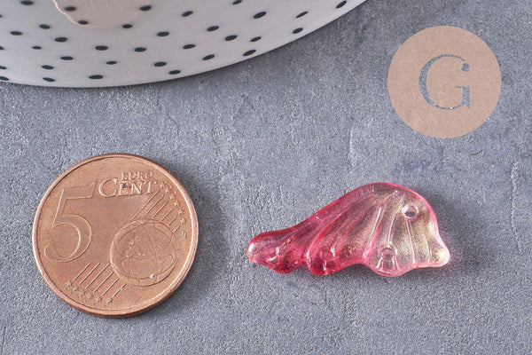 Pendentif aile verre rose fuchsia or 24.5mm ,pendentif verre ,x10 (G5832)