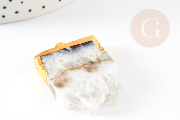 Pendentif améthyste brute violette doré 31~41mm,pendentif pierre, pierre naturelle,1 Anneau, x1 (G0646)