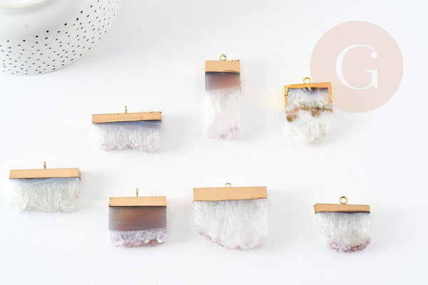 Pendentif améthyste brute violette doré 31~41mm,pendentif pierre, pierre naturelle,1 Anneau, x1 (G0646)