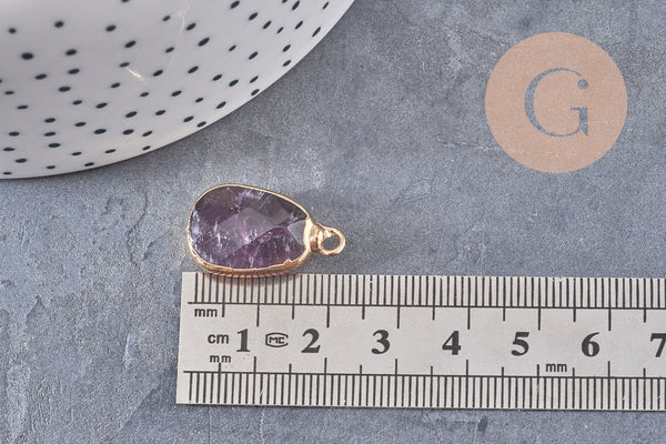 Pendentif améthyste violette, fournitures créatives, pendentif pierre, support doré, 25mm, x1 G1044