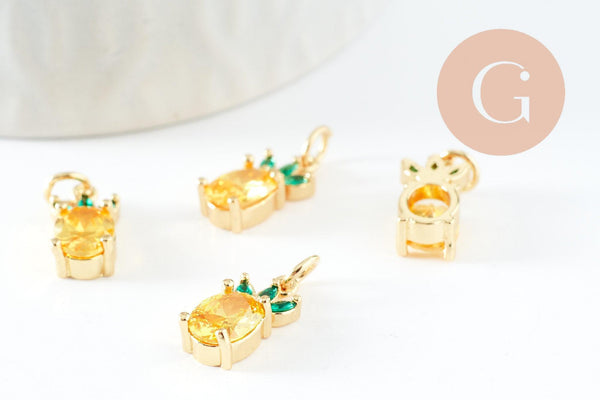 Pendentif ananas doré 18K zircon 14.5mm, x1 (G4734)