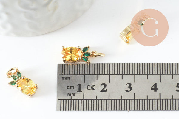 Pendentif ananas doré 18K zircon 14.5mm, x1 (G4734)