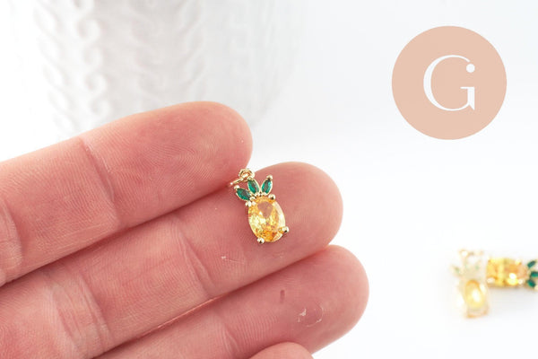 Pendentif ananas doré 18K zircon 14.5mm, x1 (G4734)
