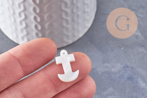 Pendentif ancre marine nacre blanche naturelle, x2 (G10022)