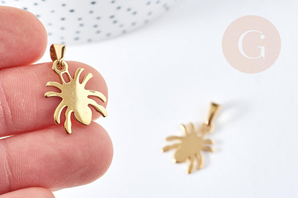 Pendentif araignée acier doré 304 inoxydable 16mm, x1 (G8728)