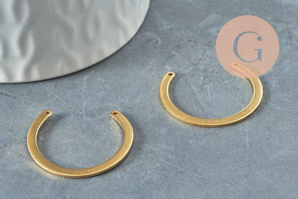 Pendentif arc demi-cercle U laiton brut 28x24mm, un apprêt doré en laiton brut sans nickel pour création de bijoux, x2 (G3195)