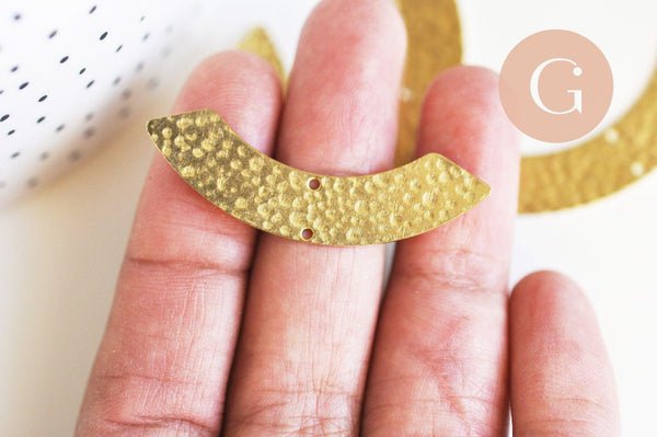 Pendentif arc demi-cercle U martelée laiton brut 46mm, apprêt doré, sans nickel,médaille dorée,laiton brut, X2 (G6318)