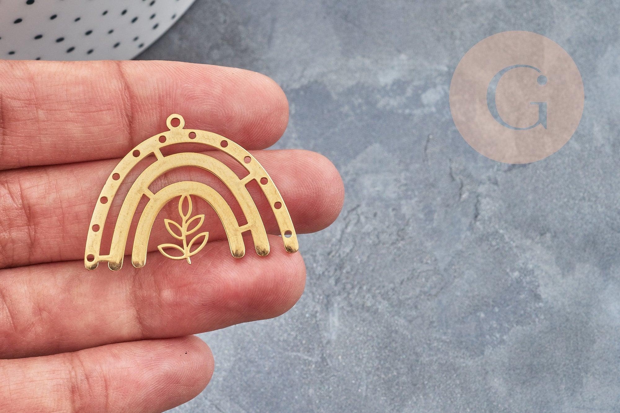 Pendentif arc-en-ciel feuille acier 201 inoxydable doré 26mm, x1 (G0060)