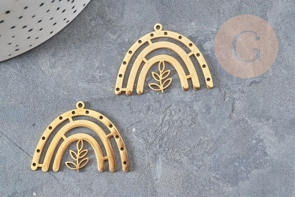 Pendentif arc-en-ciel feuille acier 201 inoxydable doré 26mm, x1 (G0060)
