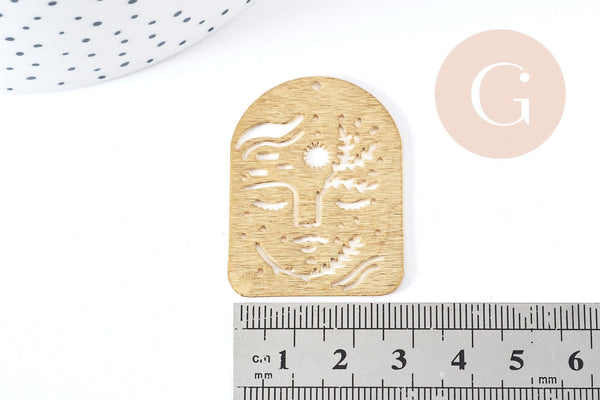 Pendentif arche visage laiton brut 40x30x1mm, x1 (G8884)