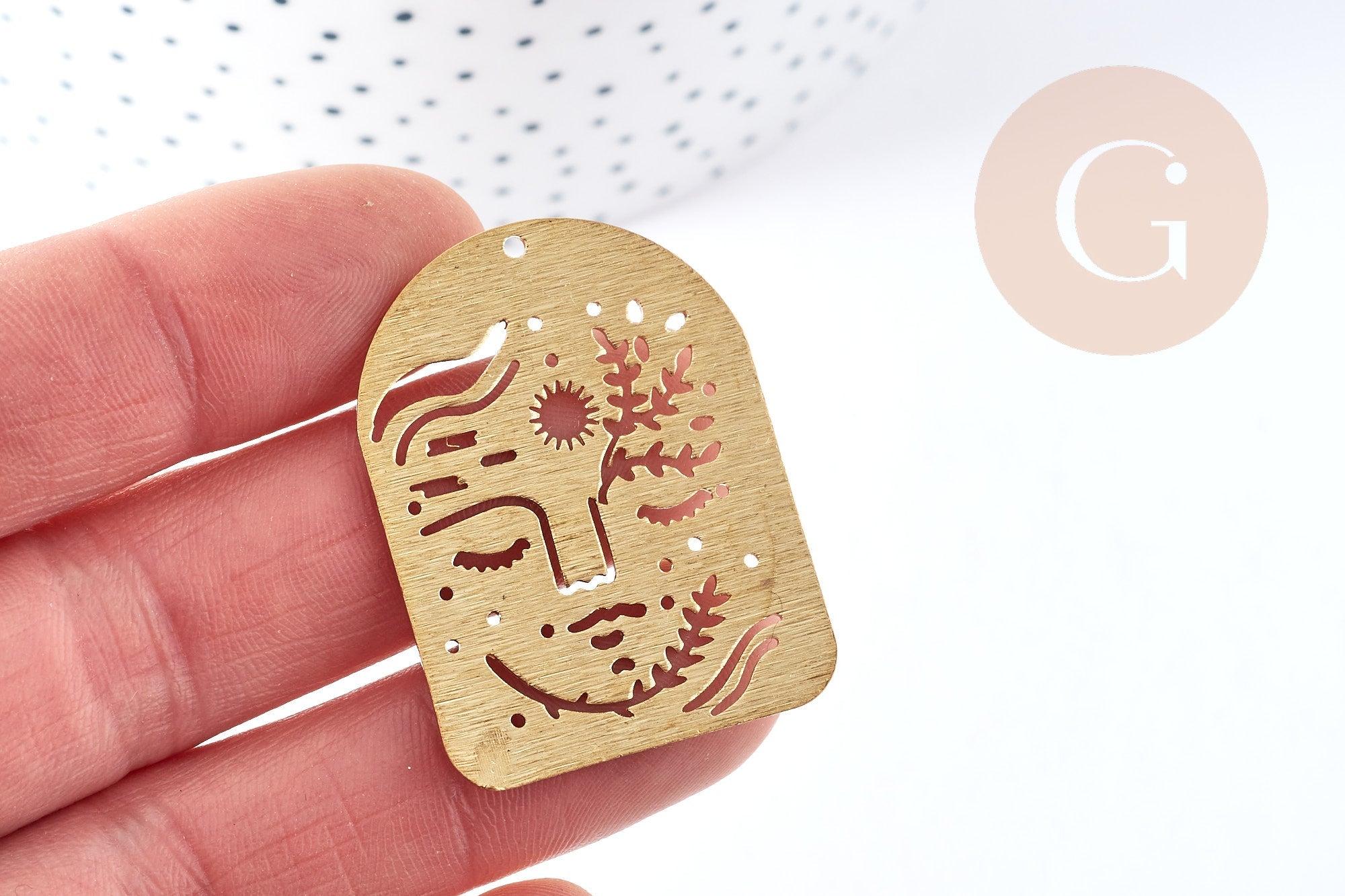 Pendentif arche visage laiton brut 40x30x1mm, x1 (G8884)