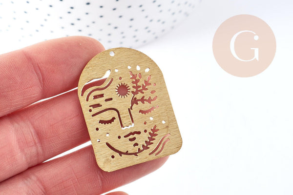 Pendentif arche visage laiton brut 40x30x1mm, x1 (G8884)