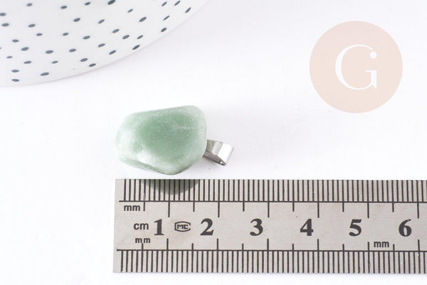 Pendentif aventurine verte naturelle roulé acier inoxydable platine 15-35mm, x1 (G4403)