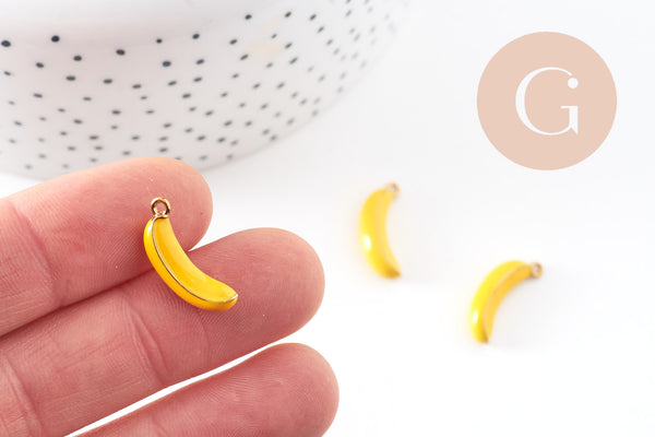 Pendentif banane émail jaune acier 304 inoxydable doré 19mm, x1 (G10872)