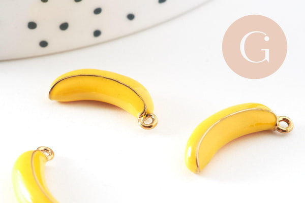 Pendentif banane émail jaune acier 304 inoxydable doré 19mm, x1 (G10872)