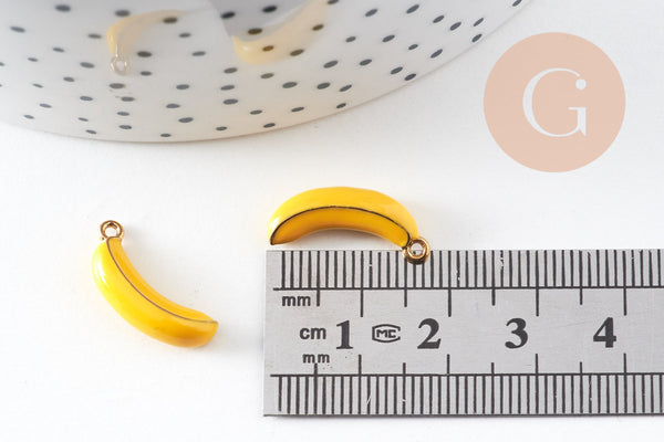 Pendentif banane émail jaune acier 304 inoxydable doré 19mm, x1 (G10872)