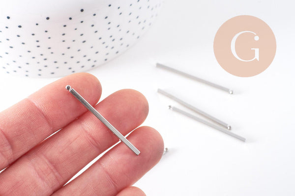 Pendentif barre rectangulaire laiton platine 40mm, x2 (G0662)