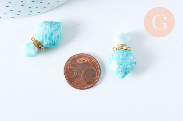 Pendentif bouteille parfum amazonite naturelle acier 304 inoxydable 27mm, x1 (G6388)